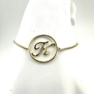 Small Diamond Chip Initial K Gold Tone Bolo Adjustable Box Chain Bracelet